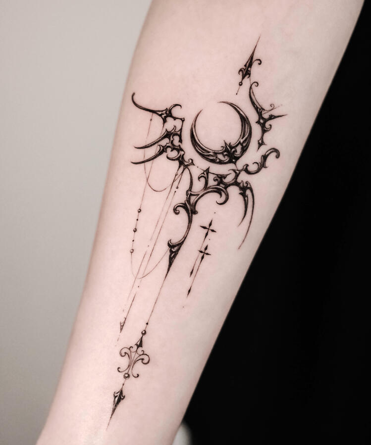 moon and star cybersigilism tattoo